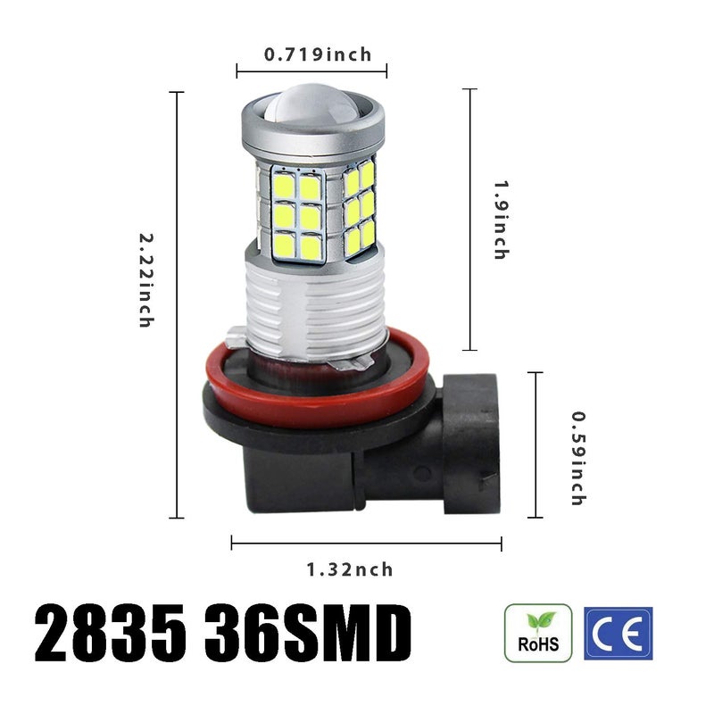 KISLED Super Bright 3000lm H8 H11 LED Fog Lights Bulbs DRL High Power 3030 Chips with Projector Lens Replacement for Cars Trucks, 6000K Xenon White - Image 5